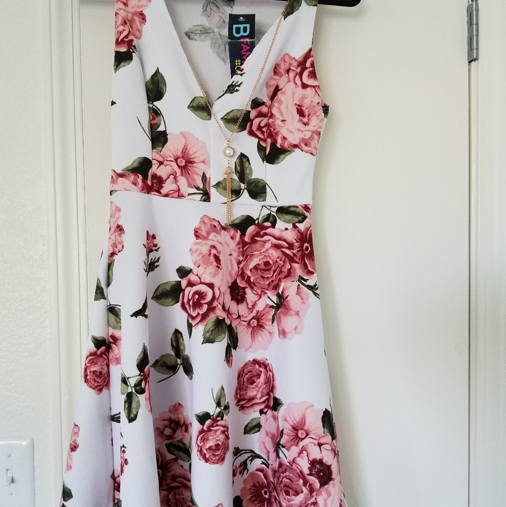 White and Pink Floral Dress. With tags.